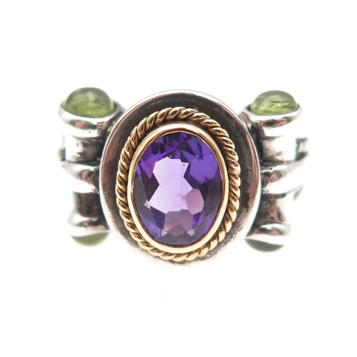 SAMUEL BENHAM 925 Sterling Silver 18K Gold Vintage Real Amethyst Ring Size 6