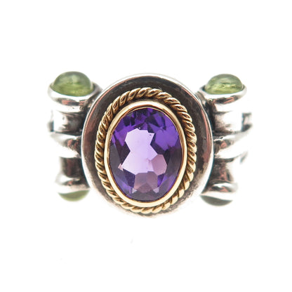 SAMUEL BENHAM 925 Sterling Silver 18K Gold Vintage Real Amethyst Ring Size 6