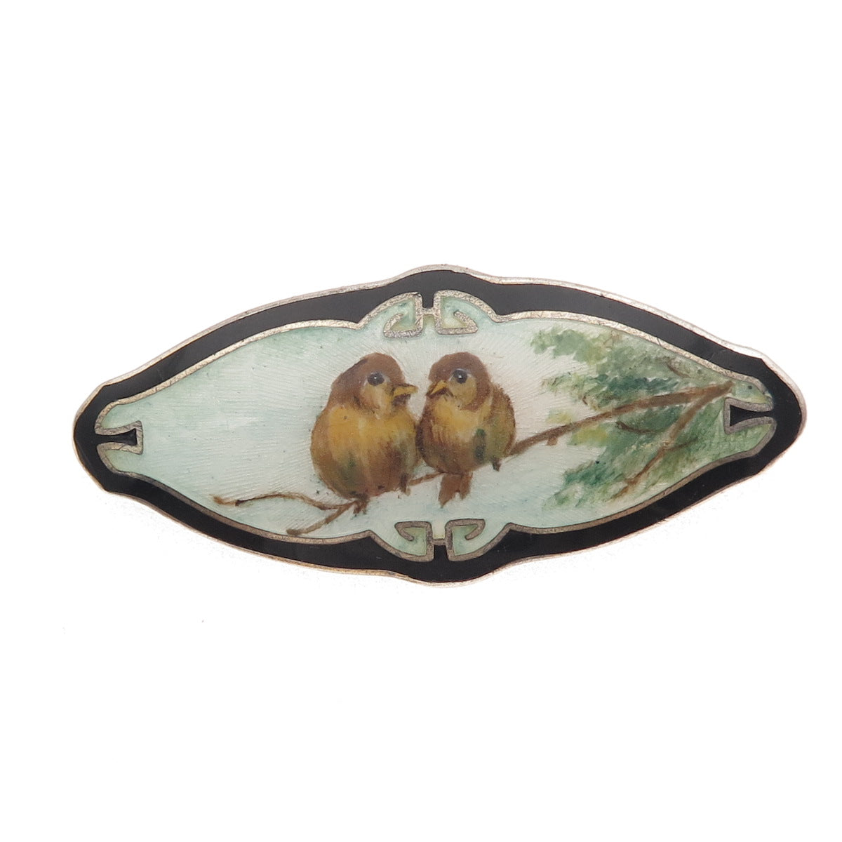 Thorvald Jorgensen 925S Sterling Silver Antique Denmark Enamel Birds Pin Brooch