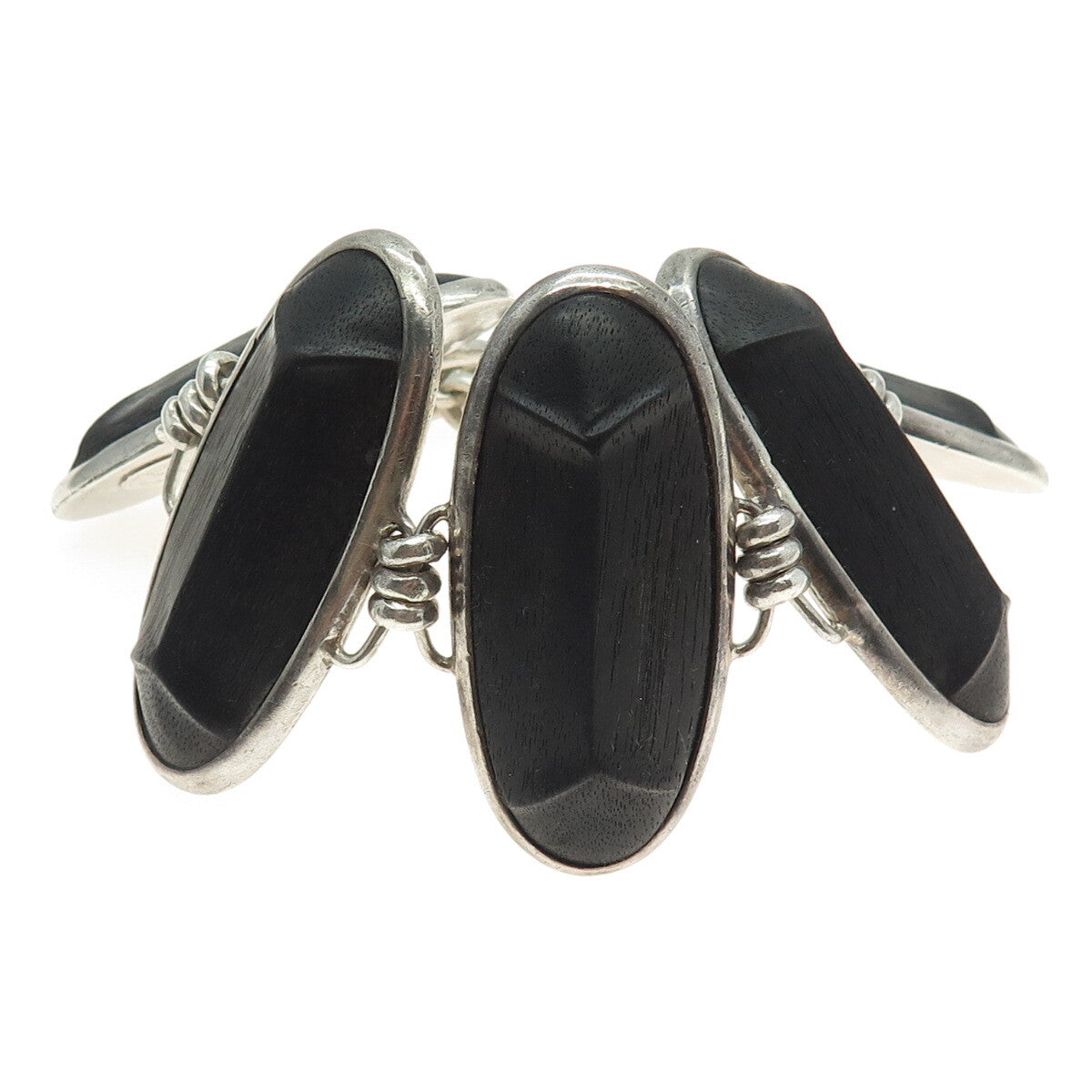DOMINIQUE AURIENTIS PARIS Sterling Silver Vintage Wood Modernist Bracelet 7.25"