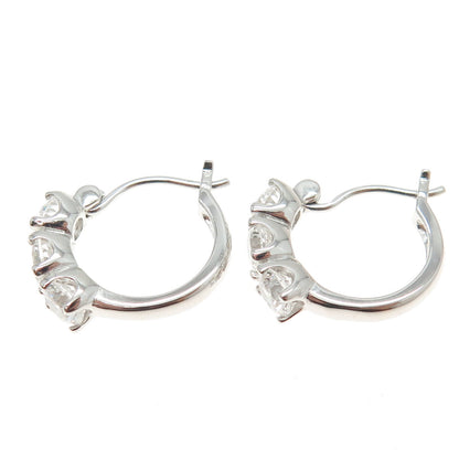 925 Sterling Silver Round-Cut C Z Hoop Earrings