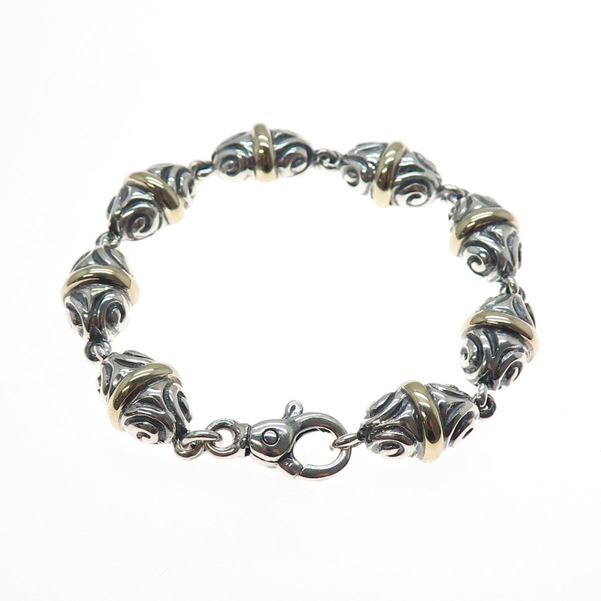 ZINA 14K Gold 925 Sterling Silver Vintage Modernist Spiral Beads Bracelet 7.25"