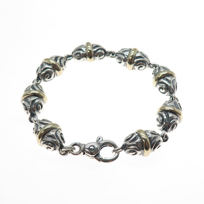 ZINA 14K Gold 925 Sterling Silver Vintage Modernist Spiral Beads Bracelet 7.25"