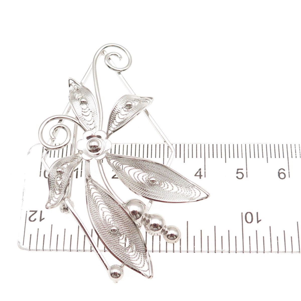 Curtis Curtman 925 Sterling Silver Vintage Floral Filigree Pin Brooch