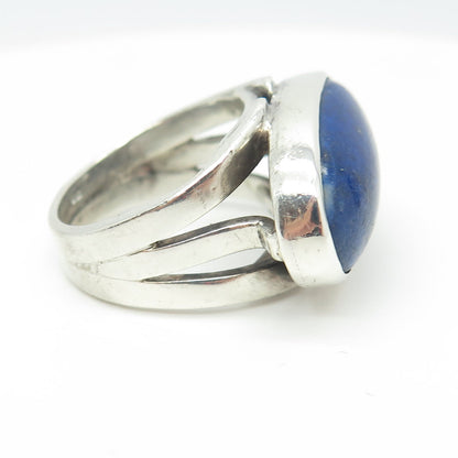 925 Sterling Silver Vintage Real lapis Lazuli Modernist Ring Size 9.25