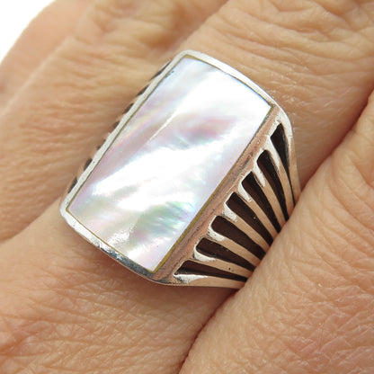 CHARLES WINSTON 925 Sterling Silver Vintage Real Mother-of-Pearl Ring Size 9