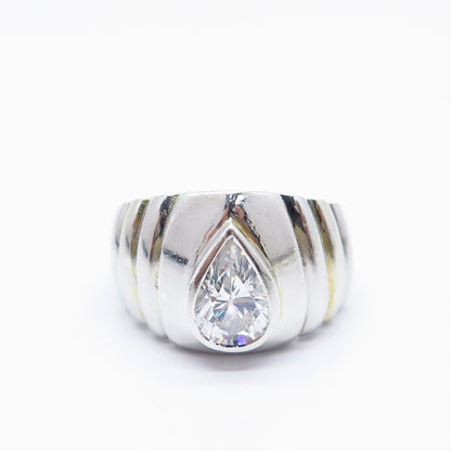 925 Sterling Silver Vintage C Z Ribbed Ring Size 7.75