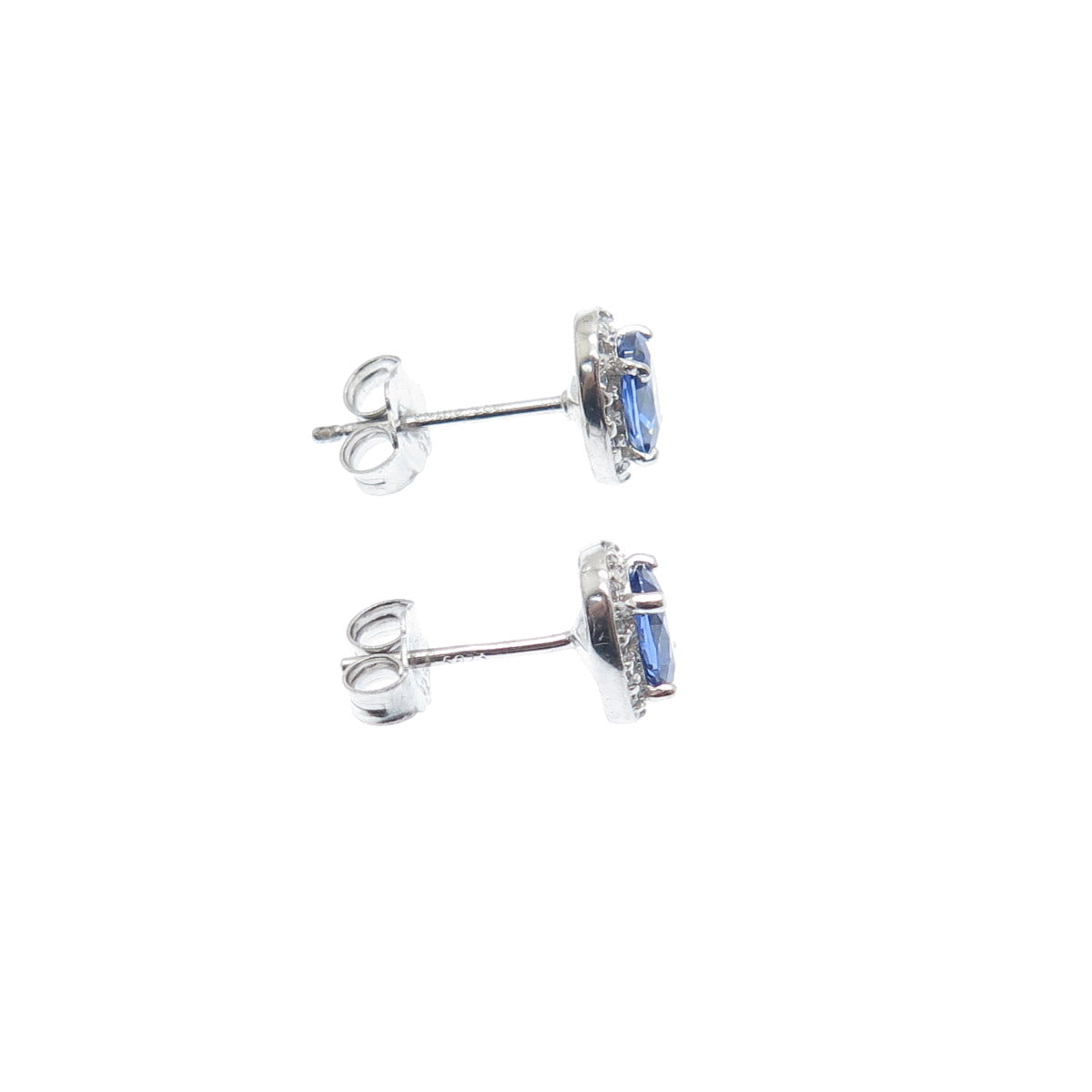 925 Sterling Silver Oval & Round-Cut Blue White C Z Stud Earrings