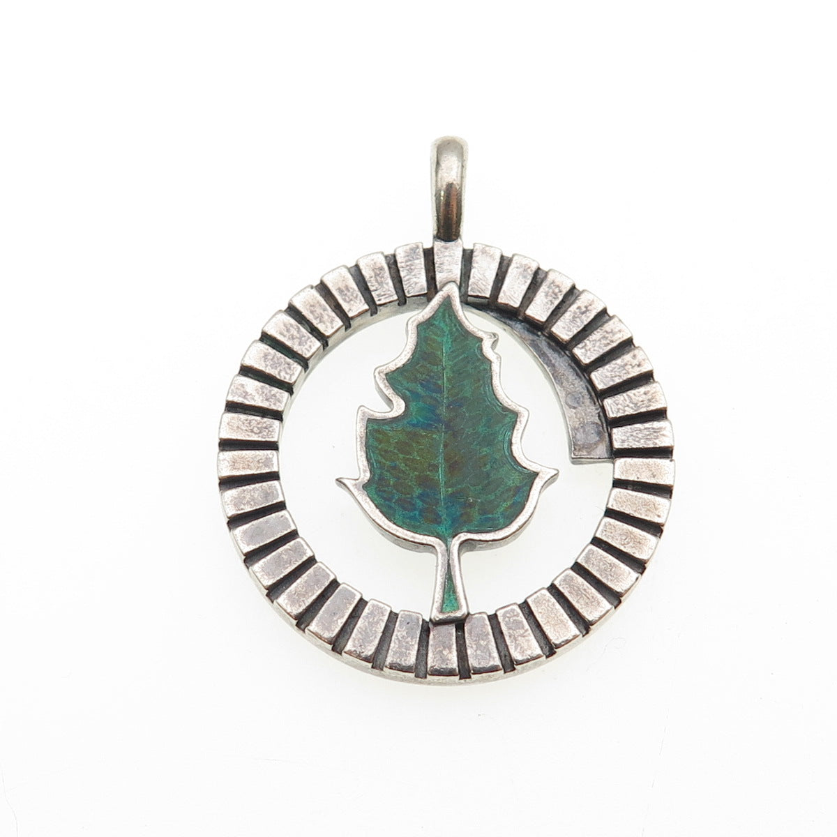 DORFMAN 925 Sterling Silver Vintage Enamel Oak Leaf Oxidized Pendant