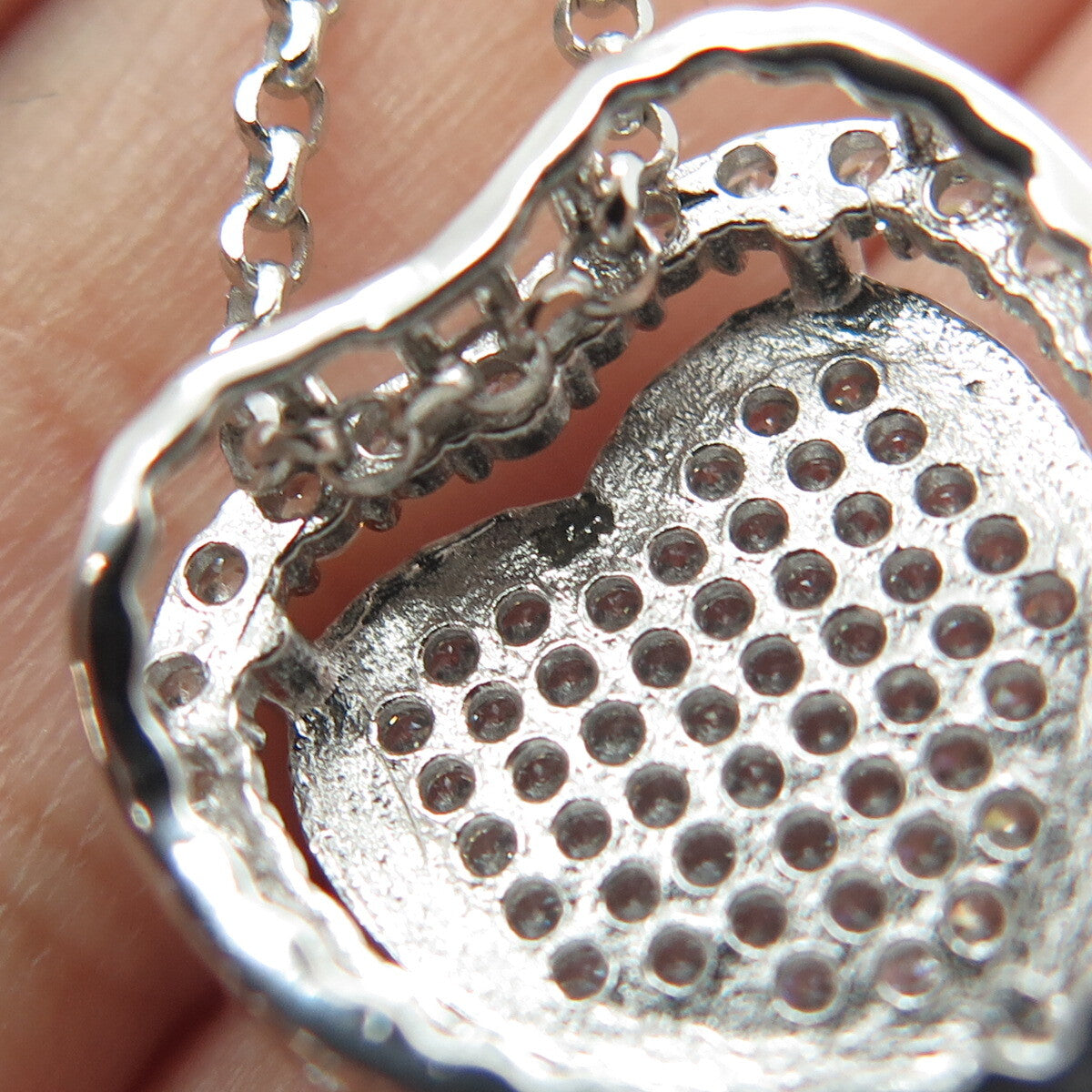 925 Sterling Silver Italy Round-Cut C Z Heart Rolo Chain Necklace 16"