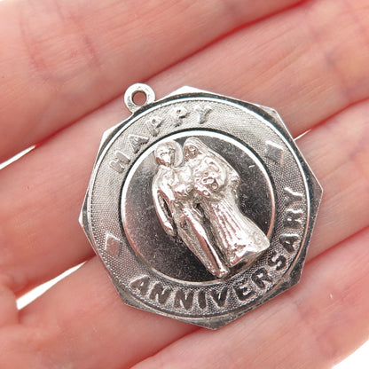 M&M Mark Mercy 925 Sterling Silver Vintage Happy Anniversary Charm Pendant