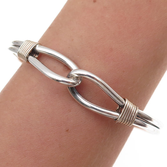925 Sterling Silver Gold Filled Vintage Interlocked Adjustable Cuff Bracelet 6"