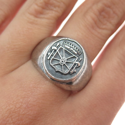 925 Sterling Silver Vintage Coat of Arms of Navarre Oxidized Signet Ring Size 10