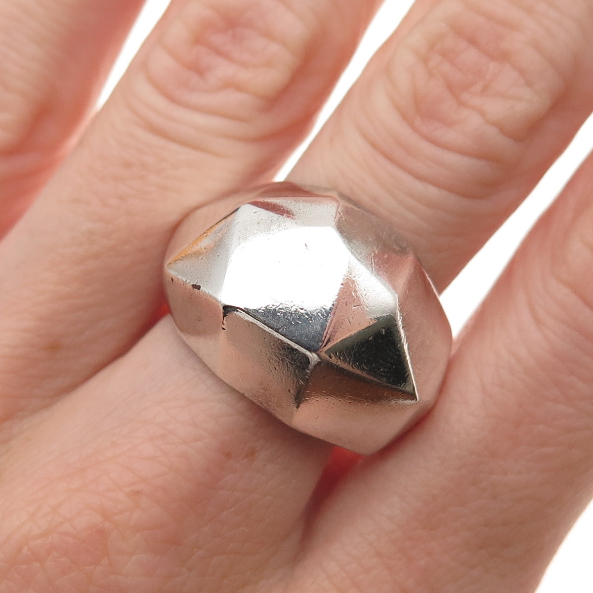 925 Sterling Silver Vintage Modernist Oxidized Dome Ring Size 9.25
