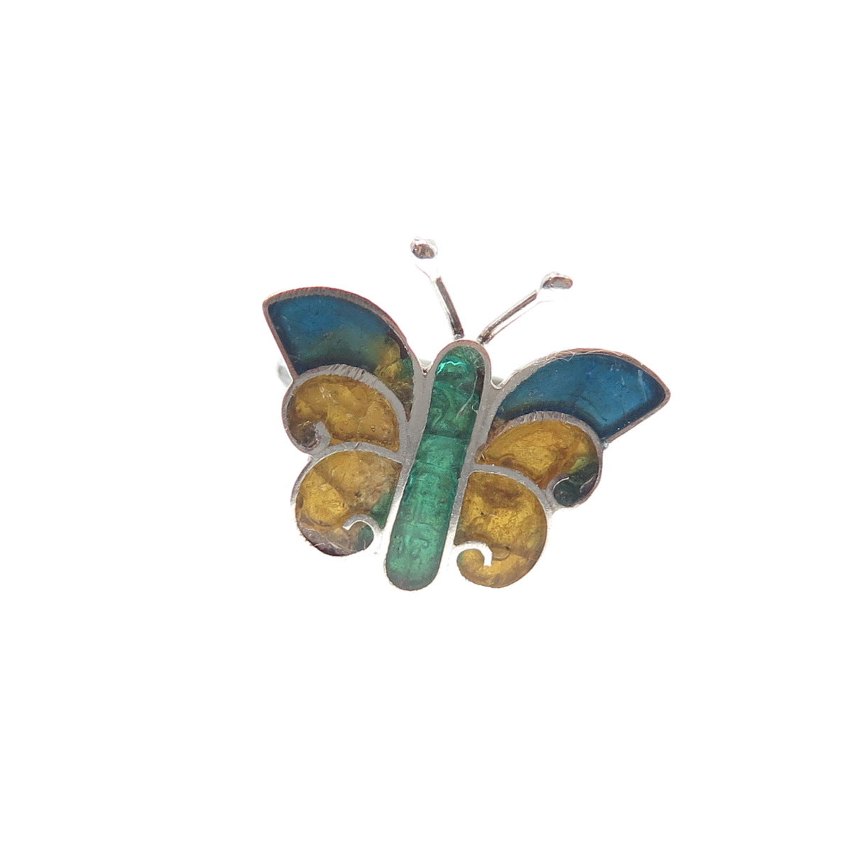 925 Sterling Silver Vintage Mexico Enamel Butterfly Ring Size 5.75