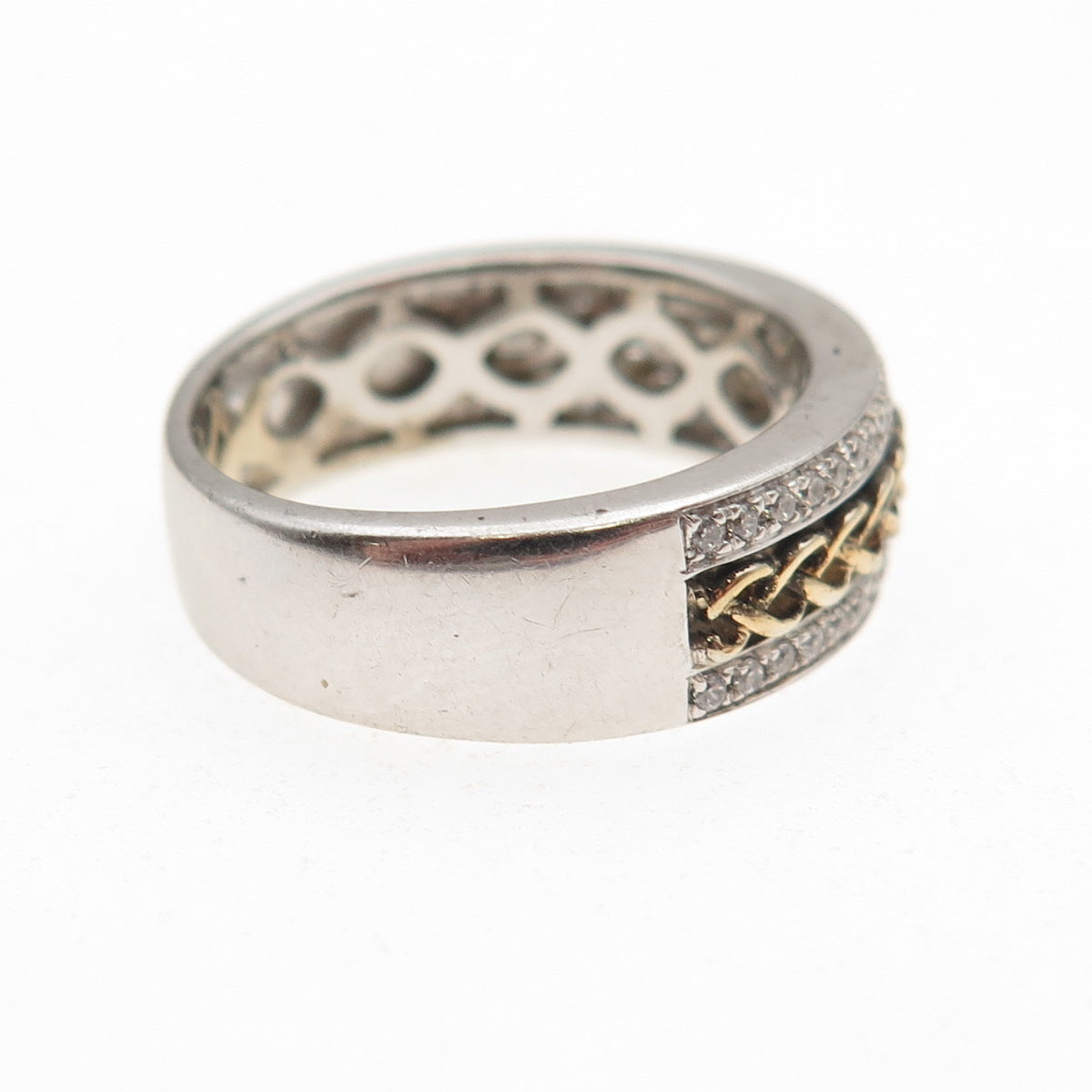 925 Sterling Silver 2-Tone Round-Cut C Z Braided Band Ring Size 7.25