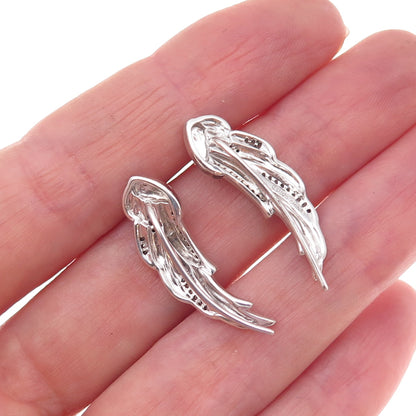 925 Sterling Silver Real Round-Cut Diamond Angel Wings Earrings