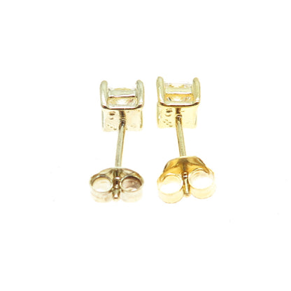 925 Sterling Silver Gold Plated Princess-Cut C Z Stud Earrings