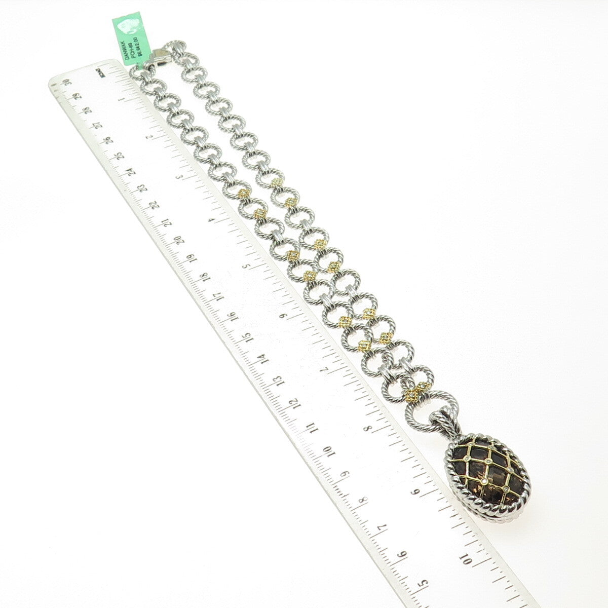 DANWAK 18K Gold Sterling 7-Diamond 0.07ct & Smoky Quartz 17.27ct Necklace 16"