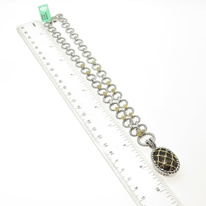 DANWAK 18K Gold Sterling 7-Diamond 0.07ct & Smoky Quartz 17.27ct Necklace 16"
