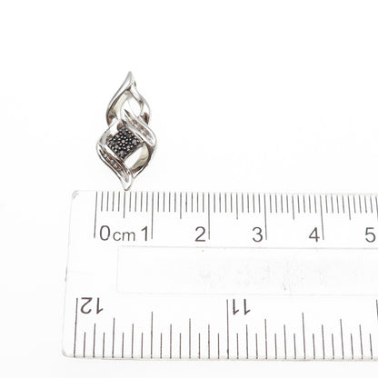 SUN 925 Sterling Silver Real Black & White Diamond Mini Slide Charm Pendant