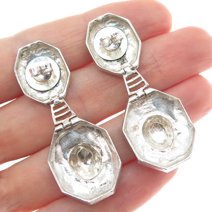 ANATOLI 925 Sterling Silver Vintage Engraved Flower Oxidized Dangle Earrings