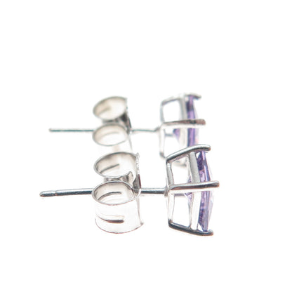 925 Sterling Silver Princess-Cut Purple C Z Stud Earrings