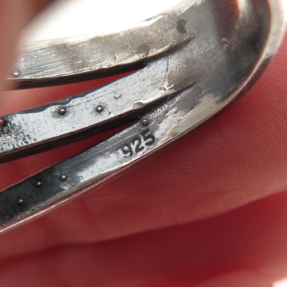 925 Sterling Silver Vintage Modernist 3-Row Oxidized Ring Size 6