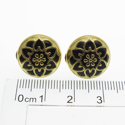 HAN 925 Sterling Silver Gold Plated Enamel Heart Floral Omega Back Earrings