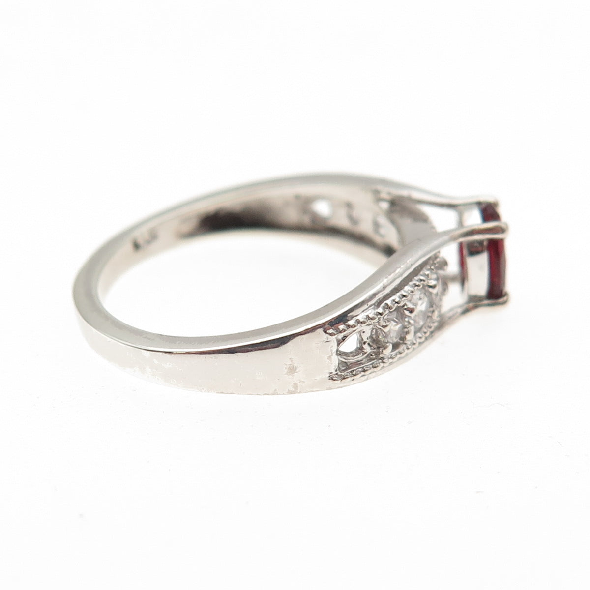 Chuck Clemency 925 Sterling Silver Real Red Garnet & White Topaz Ring Size 6