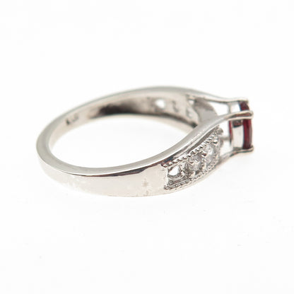 Chuck Clemency 925 Sterling Silver Real Red Garnet & White Topaz Ring Size 6