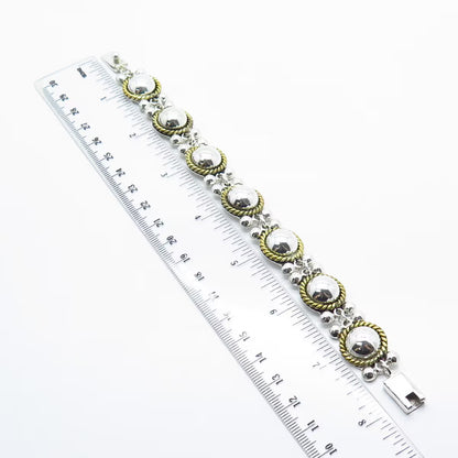 925 Sterling Silver 2-Tone Vintage Mexico Ball Link Bracelet 7.5"