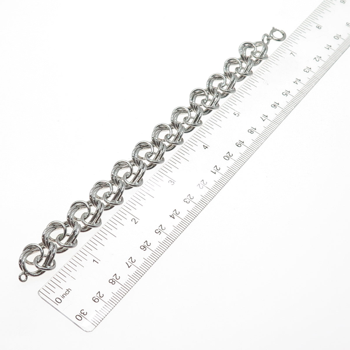 925 Sterling Silver Vintage Modernist Twisted Multi-Circle Link Bracelet 6.75"