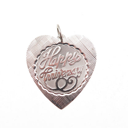 925 Sterling Silver Vintage Happy Anniversary Heart Charm Pendant