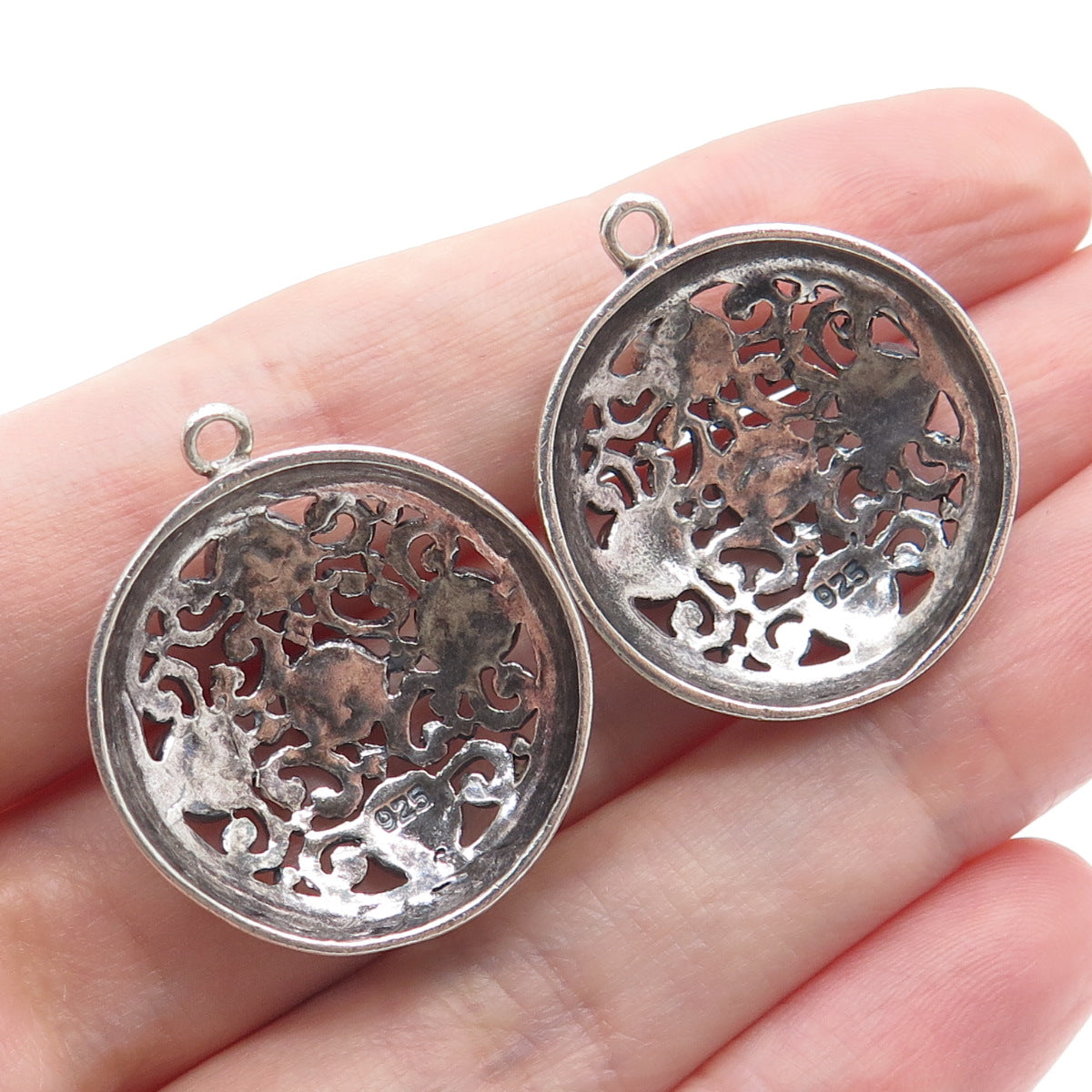 925 Sterling Silver Vintage Real Lone Mountain Turquoise Ornate Jacket Earrings