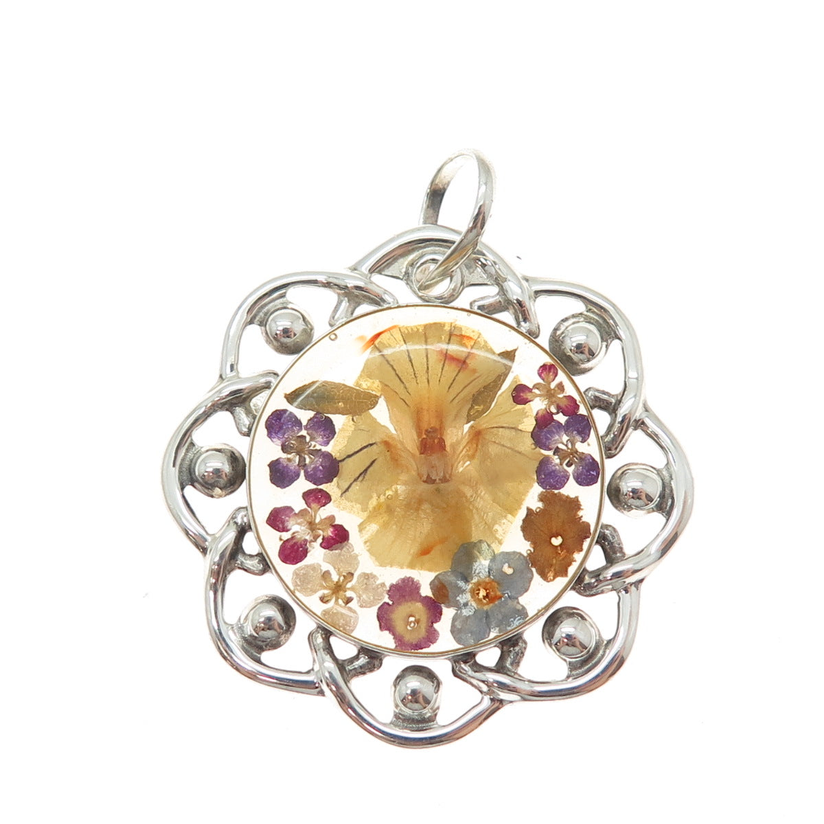 MWS Mark Wasserman Samara Sterling Silver Vintage Mexico Pressed Flower Pendant
