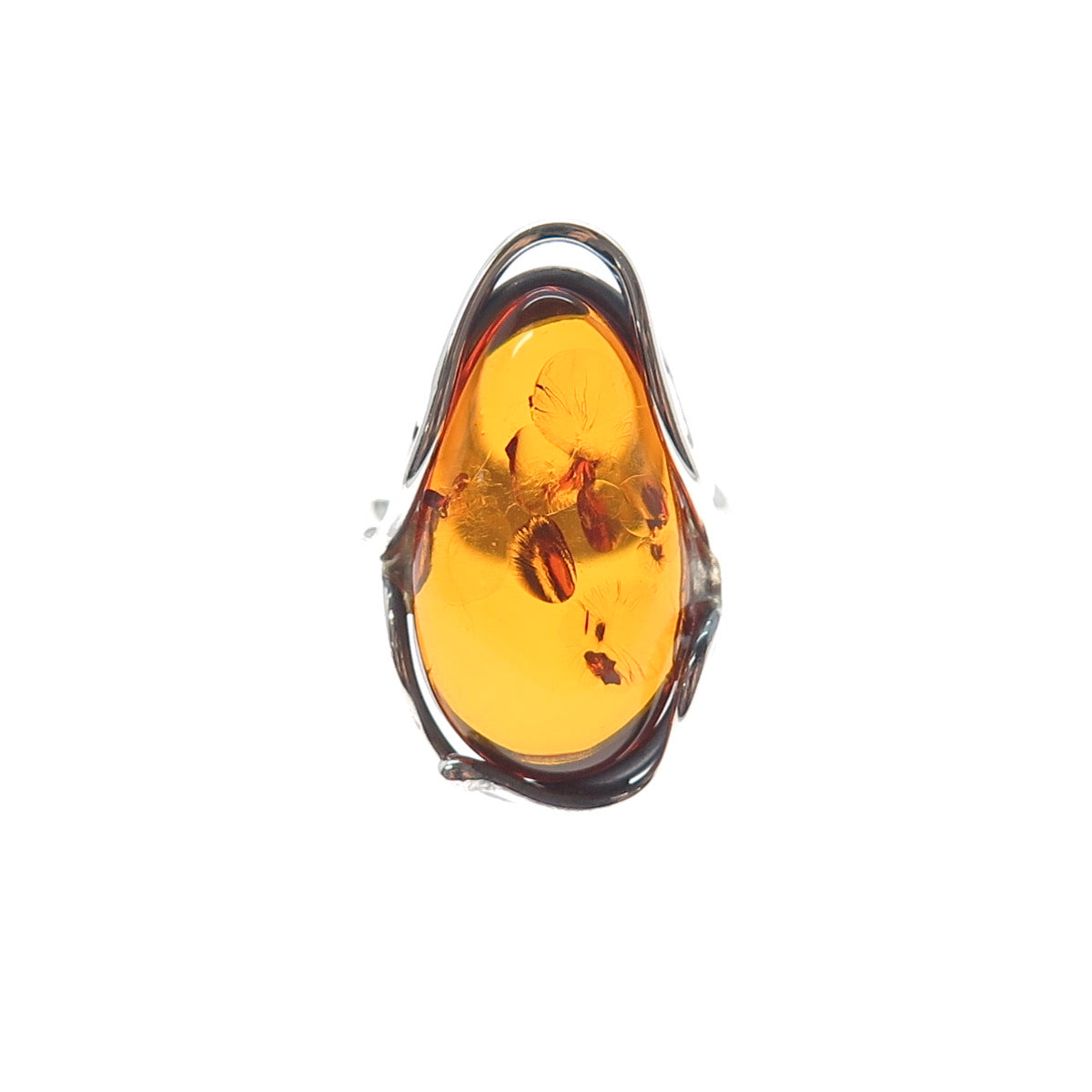 925 Sterling Silver Vintage Real Amber Modernist Adjustable Ring Size 8.75