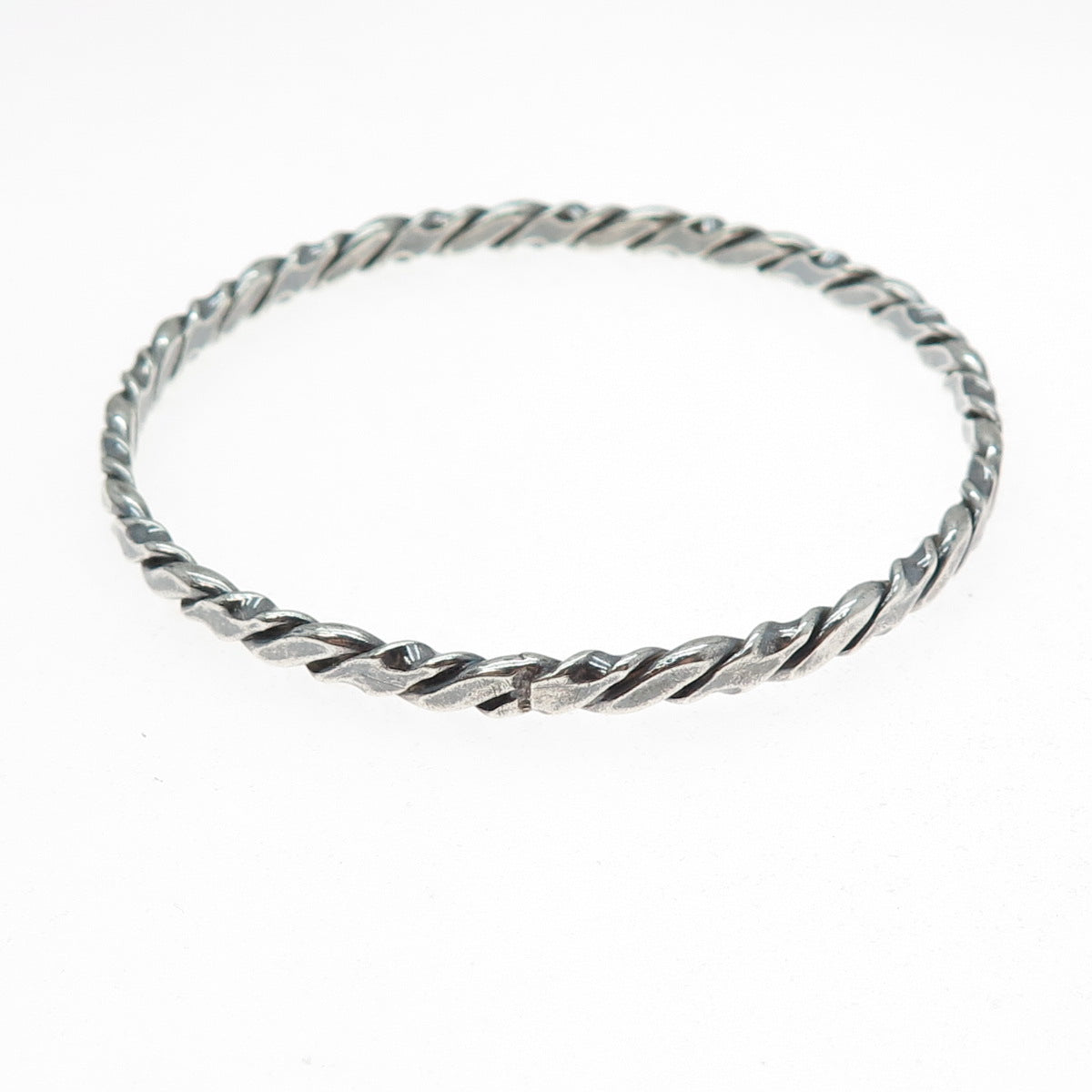 925 Sterling Silver Vintage Twisted Bangle Oxidized Bracelet 8.5"