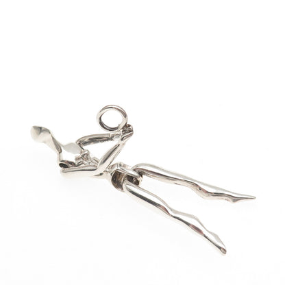 925 Sterling Silver Vintage Modernist Woman Articulated Charm Pendant