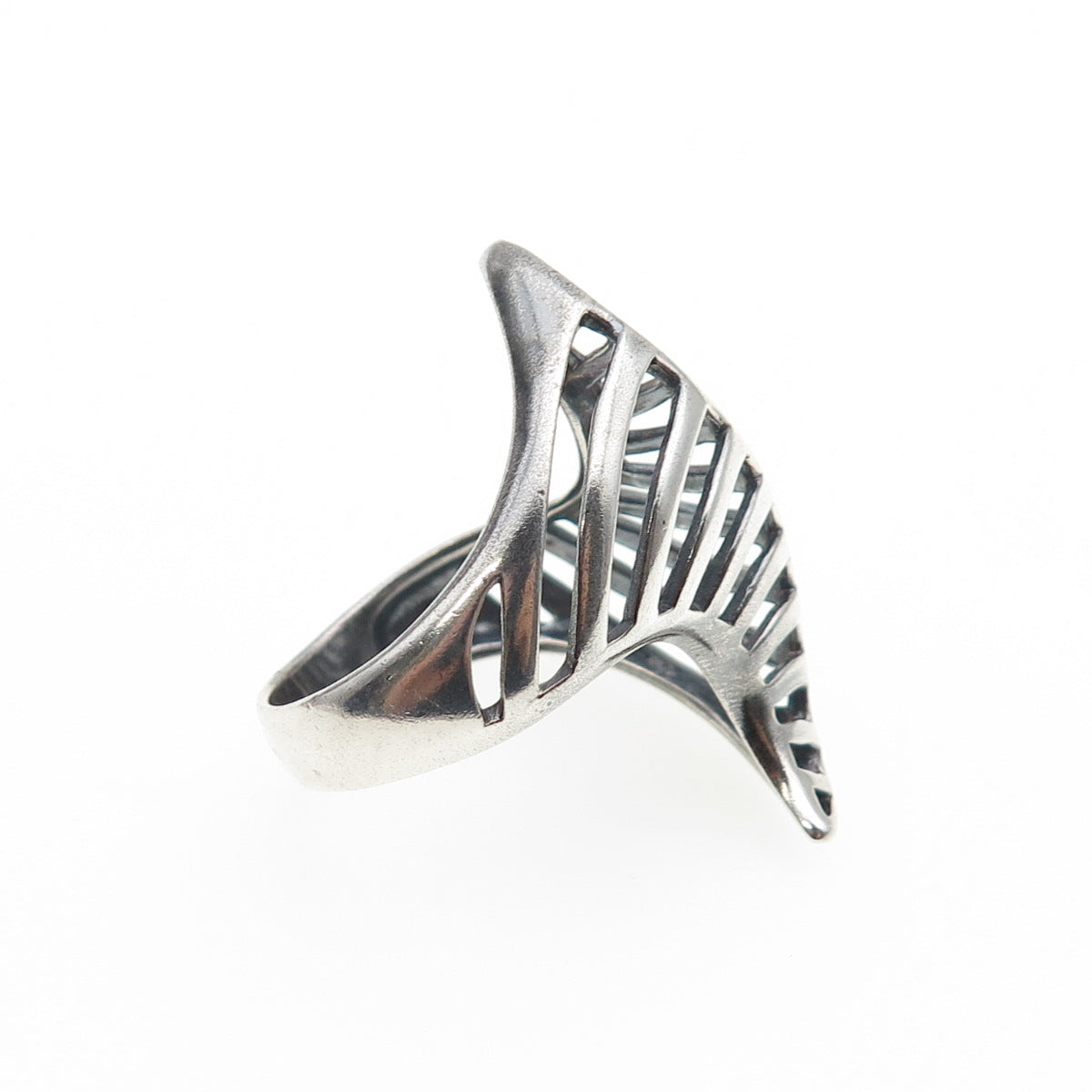 925 Sterling Silver Vintage Modernist Wavy Oxidized Ring Size 8.75