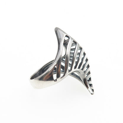 925 Sterling Silver Vintage Modernist Wavy Oxidized Ring Size 8.75