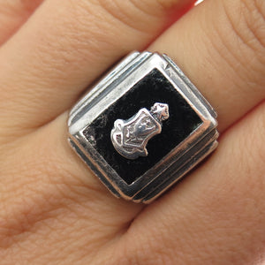 BATES & KLINKE 925 Sterling Silver Antique Black Onyx Boy Scouts Ring Size 9.25