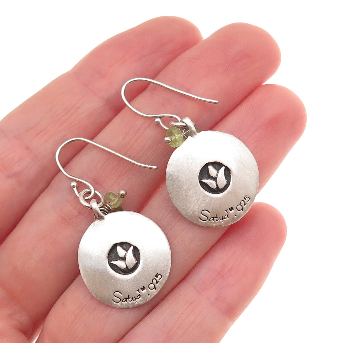Satya 925 Sterling Silver Vintage Real Peridot Tulip Oxidized Dangle Earrings