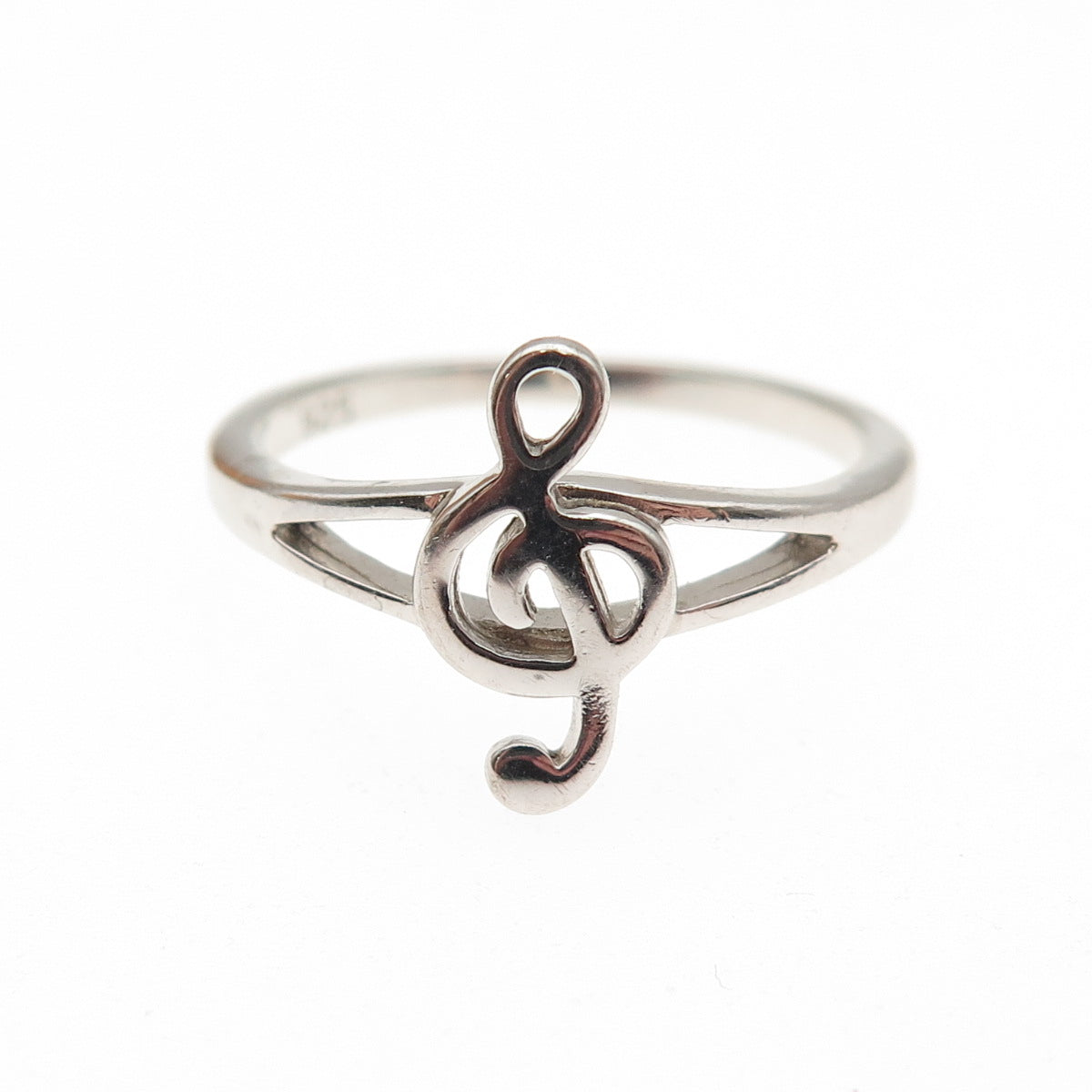 925 Sterling Silver Vintage Treble Clef Ring Size 8