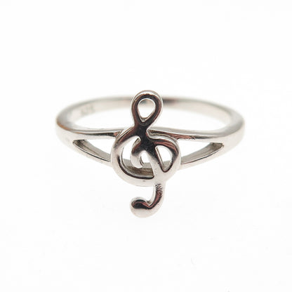 925 Sterling Silver Vintage Treble Clef Ring Size 8
