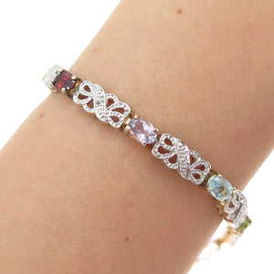 HAN 925 Sterling Silver Gold Plated Diamond Topaz Peridot Garnet Bracelet 7.25"