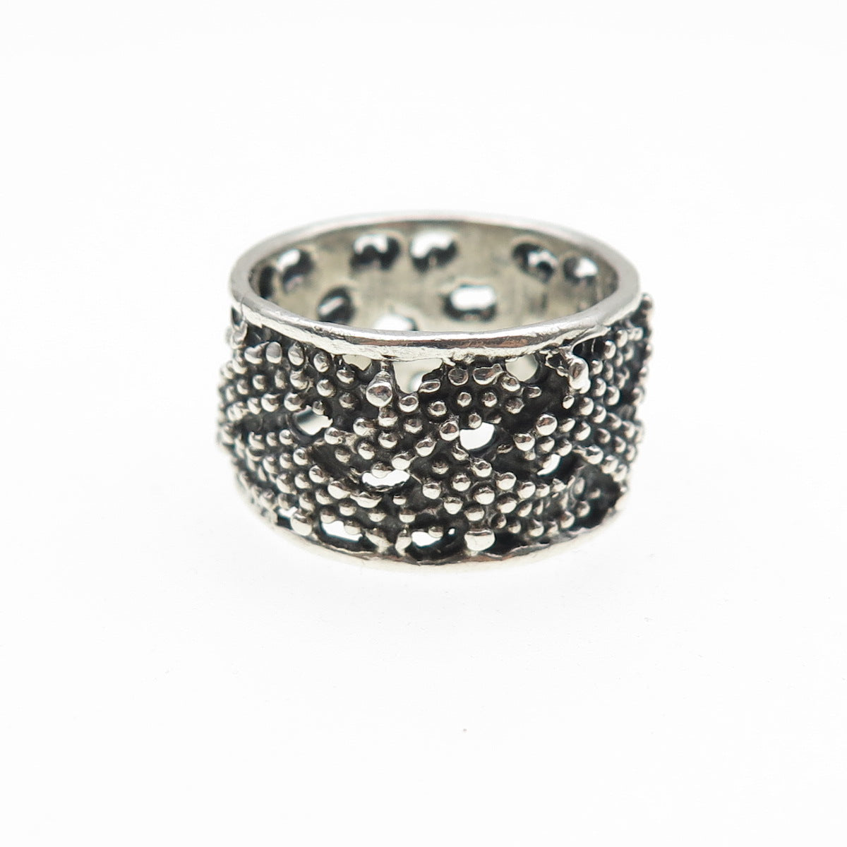 925 Sterling Silver Vintage Woven Granulated Oxidized Band Ring Size 6.75