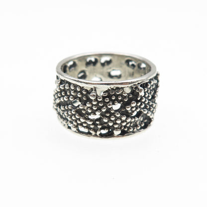 925 Sterling Silver Vintage Woven Granulated Oxidized Band Ring Size 6.75