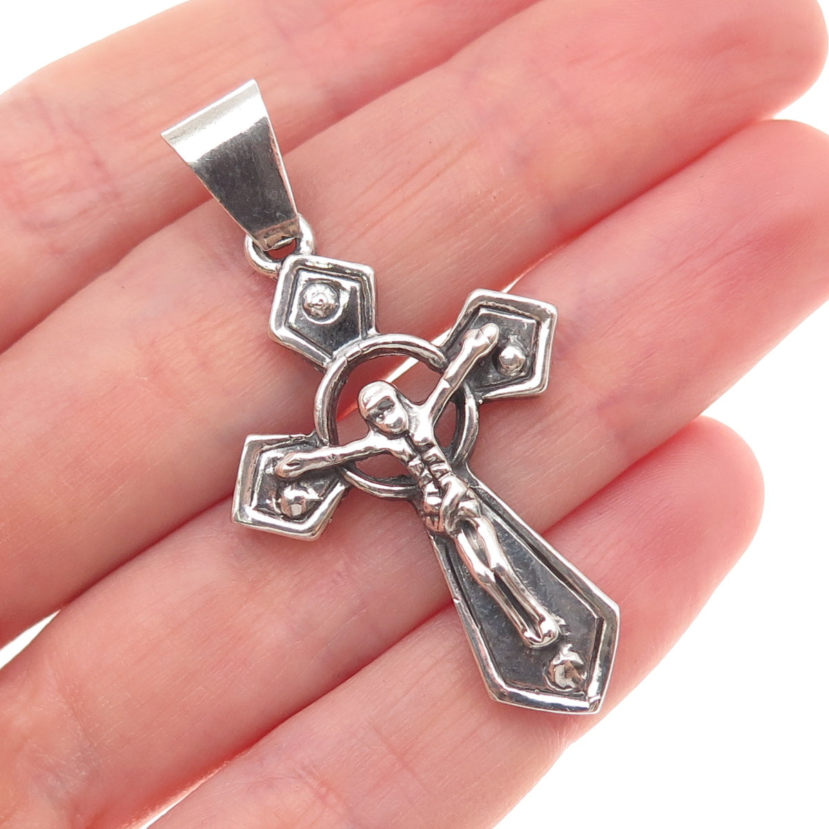 925 Sterling Silver Vintage Crucifix Cross Oxidized Charm Pendant