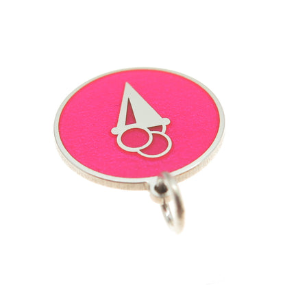 925 Sterling Silver Pink Enamel Ice Cream Round Tag Minimalist Charm Pendant